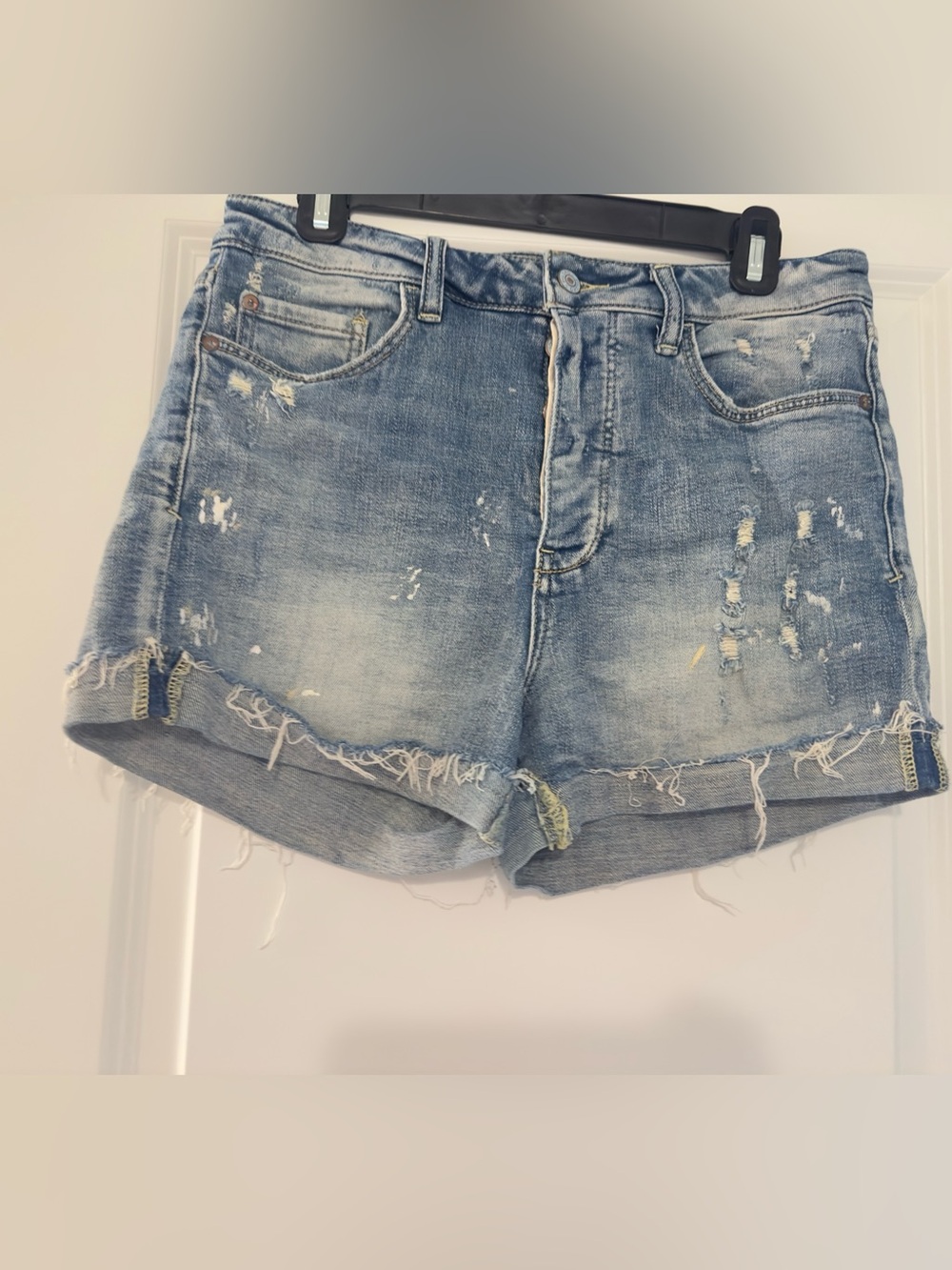 Distressed Light Blue Denim Shorts - Casual Women's Cutoff